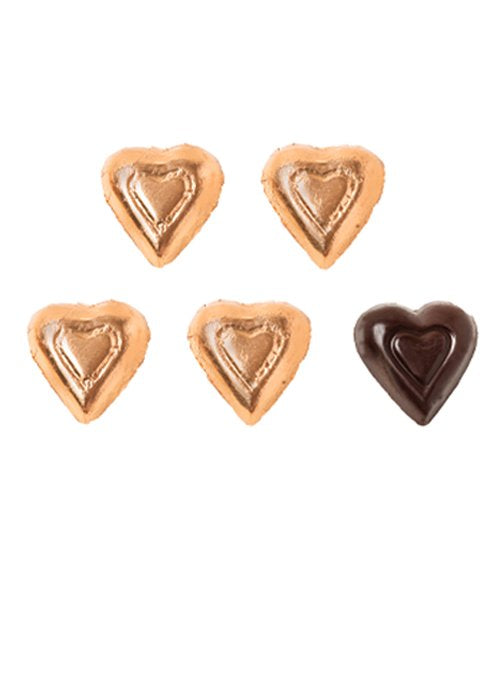 4 oz - 52% Dark Chocolate Bronze Foiled Hearts